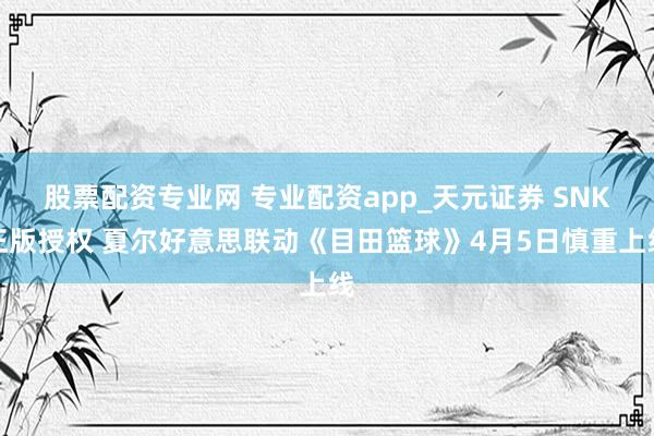 股票配资专业网 专业配资app_天元证券 SNK正版授权 夏尔好意思联动《目田篮球》4月5日慎重上线