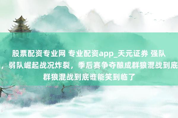 股票配资专业网 专业配资app_天元证券 强队不再一骑绝尘，弱队崛起战况炸裂，季后赛争夺酿成群狼混战到底谁能笑到临了