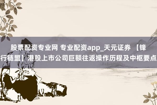 股票配资专业网 专业配资app_天元证券 【锋行链盟】港股上市公司巨额往返操作历程及中枢要点