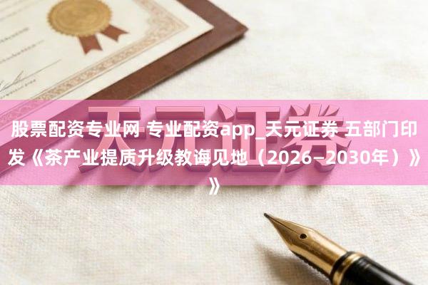 股票配资专业网 专业配资app_天元证券 五部门印发《茶产业提质升级教诲见地（2026—2030年）》