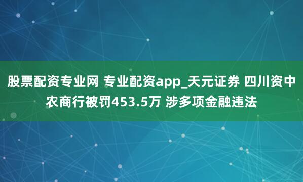 股票配资专业网 专业配资app_天元证券 四川资中农商行被罚453.5万 涉多项金融违法