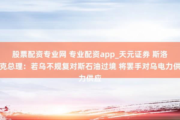 股票配资专业网 专业配资app_天元证券 斯洛伐克总理：若乌不规复对斯石油过境 将罢手对乌电力供应