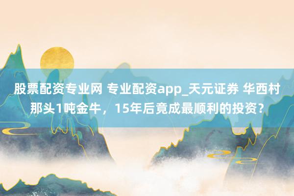 股票配资专业网 专业配资app_天元证券 华西村那头1吨金牛，15年后竟成最顺利的投资？