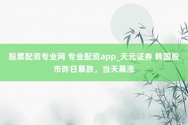 股票配资专业网 专业配资app_天元证券 韩国股市昨日暴跌，当天暴涨
