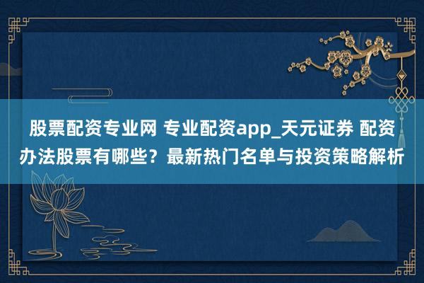 股票配资专业网 专业配资app_天元证券 配资办法股票有哪些？最新热门名单与投资策略解析