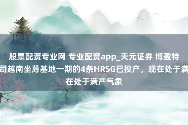 股票配资专业网 专业配资app_天元证券 博盈特焊：公司越南坐蓐基地一期的4条HRSG已投产，现在处于满产气象