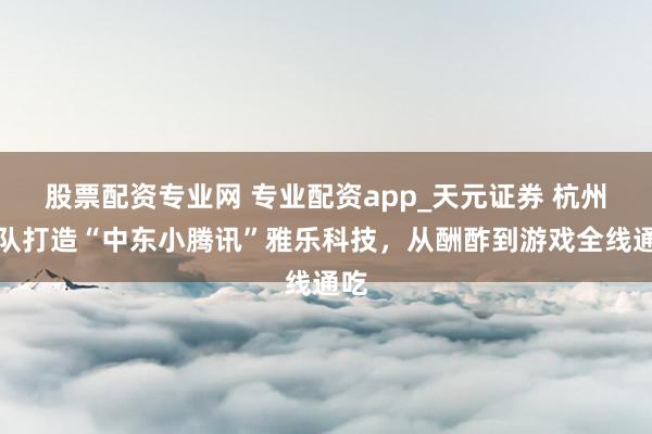 股票配资专业网 专业配资app_天元证券 杭州团队打造“中东小腾讯”雅乐科技，从酬酢到游戏全线通吃