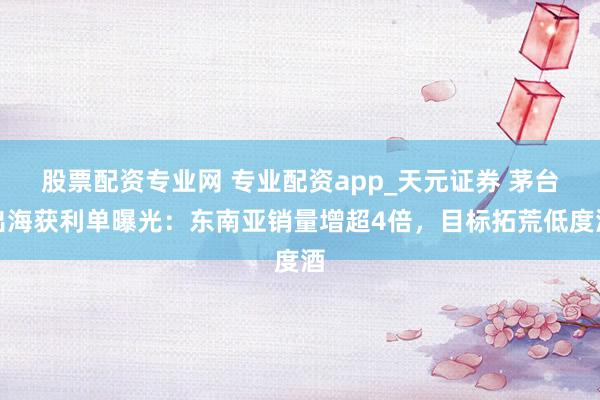 股票配资专业网 专业配资app_天元证券 茅台出海获利单曝光：东南亚销量增超4倍，目标拓荒低度酒