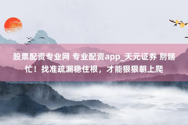 股票配资专业网 专业配资app_天元证券 别瞎忙！找准疏漏稳住根，才能狠狠朝上爬