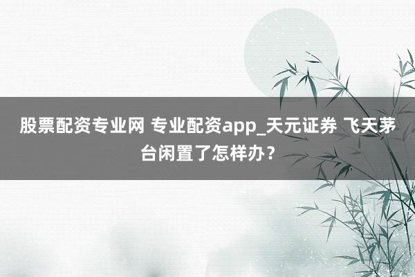 股票配资专业网 专业配资app_天元证券 飞天茅台闲置了怎样办？