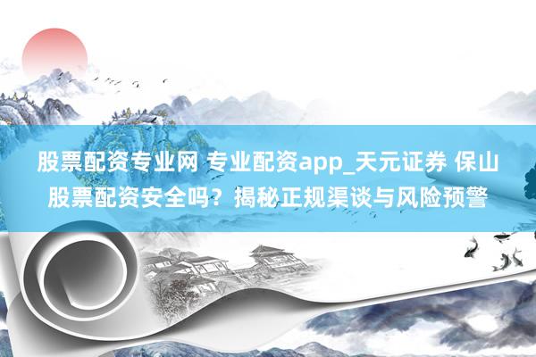 股票配资专业网 专业配资app_天元证券 保山股票配资安全吗？揭秘正规渠谈与风险预警