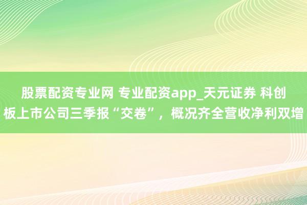 股票配资专业网 专业配资app_天元证券 科创板上市公司三季报“交卷”，概况齐全营收净利双增